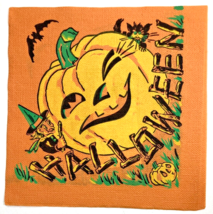 Rare Vintage Halloween Crepe Paper Napkin 30s 40s Black Cat Witch Pumpkin Jol - £31.64 GBP