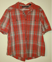 Sean John Button Up Shirt Men&#39;s XL Plaid Short Sleeve Flap Pockets Cotto... - £10.83 GBP