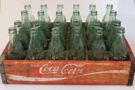 COCA COLA Full Set of 24 Green Glass Bottles 6oz Orignal Red Wood Coke Crate - £77.71 GBP