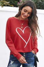Fiery Red Simple Heart Graphic Valentine&#39;s Sweatshirt - $20.30