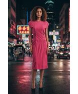 Vintage Vakko Pink Kid Suede Hourglass Midi Ruched Bodycon Dress W25" - $136.59 CAD