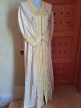 vintage Luxury Embroidered Moroccan Kaftan with Gold, Evening Gown Beading Satin - £216.61 GBP