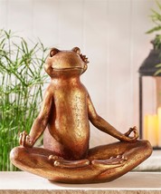 Yoga Frog Bird Feeder Large 14" High Lotus Position Poly Stone Antique Brown image 2