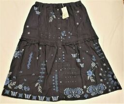 Johnny Was Embroidered Midi Skirt Size- L Gray/Blue 100% Linen - $148.48