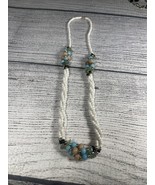 White Milk Glass Seed Bead Necklace w Stations of Sea Shell, Jade &amp; Beads - $17.00