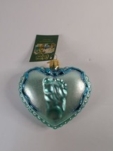 Old World Christmas Glass Blown Baby Boy’s Footprint Heart Ornament - £10.21 GBP