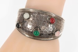 Amazing Vintage Mexican Silver Multi Stone Cuff Bracelet - £252.90 GBP