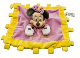 Disney Minnie Mouse Lovey Pink Yellow Square Security Blanket Crinkle Tabs - $14.95