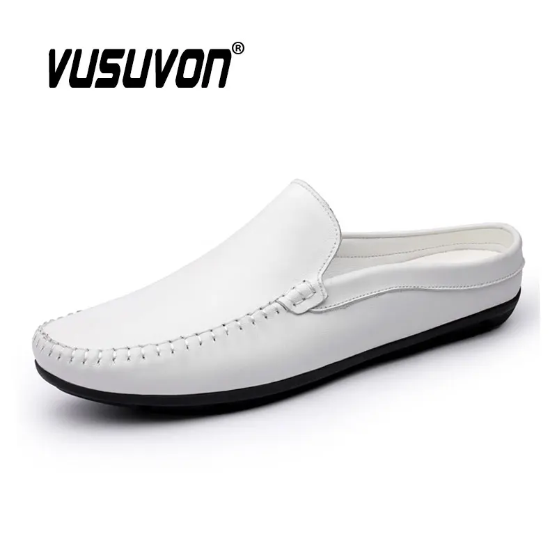 Summer Men Casual Loafers Fashion Breathable Genuine Leather Slippers Outdoor Li - £46.97 GBP
