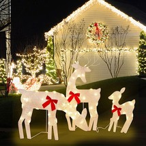 Northlight Set-3 Glittered Doe Fawn Deer Christmas Holiday Reindeer White Lights - £45.03 GBP