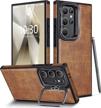 Compatible With Samsung Galaxy S24 Ultra Leather Case with Kickstand (Brown) - £14.77 GBP