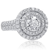Double Halo 1.95 Ct Round Cut Natural Diamond Engagement Ring 14k White Gold - £3,021.60 GBP