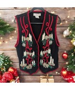 Victoria Jones Petite Women&#39;s Christmas Holiday Sweater Vest Size PL  Ca... - $24.74