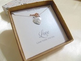 Unwritten Sterling Silver/Rose Gold&quot;Love Holds the Key&quot; Charm Necklace D800 $100 - £30.01 GBP