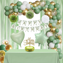 Sage Green Birthday Party Decorations,Olive Green Gold Balloon Garland,Tableclot - £22.49 GBP