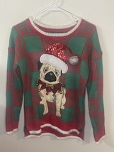 33 Degrees Pug Dog Christmas Sweater Embellished Small Sequins Bells - $18.70