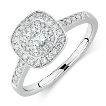 1ct Round Cut DVVS1 Simulated Diamond Halo Engagement Ring 14K White Gold Plated - £62.00 GBP
