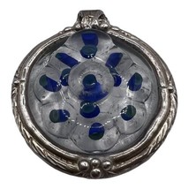 Large  Silver Tone Dichroic Glass Abstract Art Statement Blue And Clear Pendant - £22.41 GBP