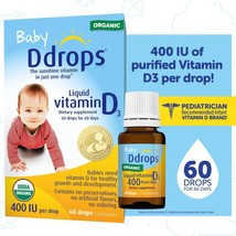 Baby Ddrops® Liquid Vitamin D3 Drops, 400 IU per Drop, 0.06 fl oz, 60 Drops 2026 - £8.20 GBP