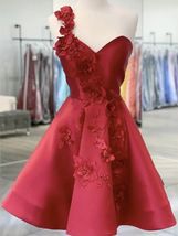 Ball Gown Red Hand-Made Flowers Satin One Shoulder Sleeveless Short Homecoming D - £103.67 GBP