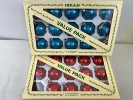 28 Pcs VTG Holly Value Pack Glass Ornaments 2.25” Diameter Red Blue USA Made - £20.29 GBP