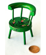 Miniature Dollhouse Vintage Green Chair Hand Painted Pink Flowers Wood J... - £4.70 GBP