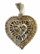 Vtg Sterling Silver Laced Filigree Heart Pendant for Necklace Stamped M 925 - £18.98 GBP