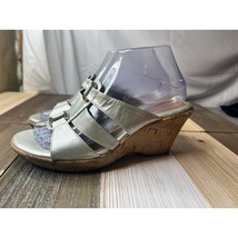 Attention Sandals Womens Size 8 M Silver Wedge Slip On Open Toe Boho Aca... - $13.10