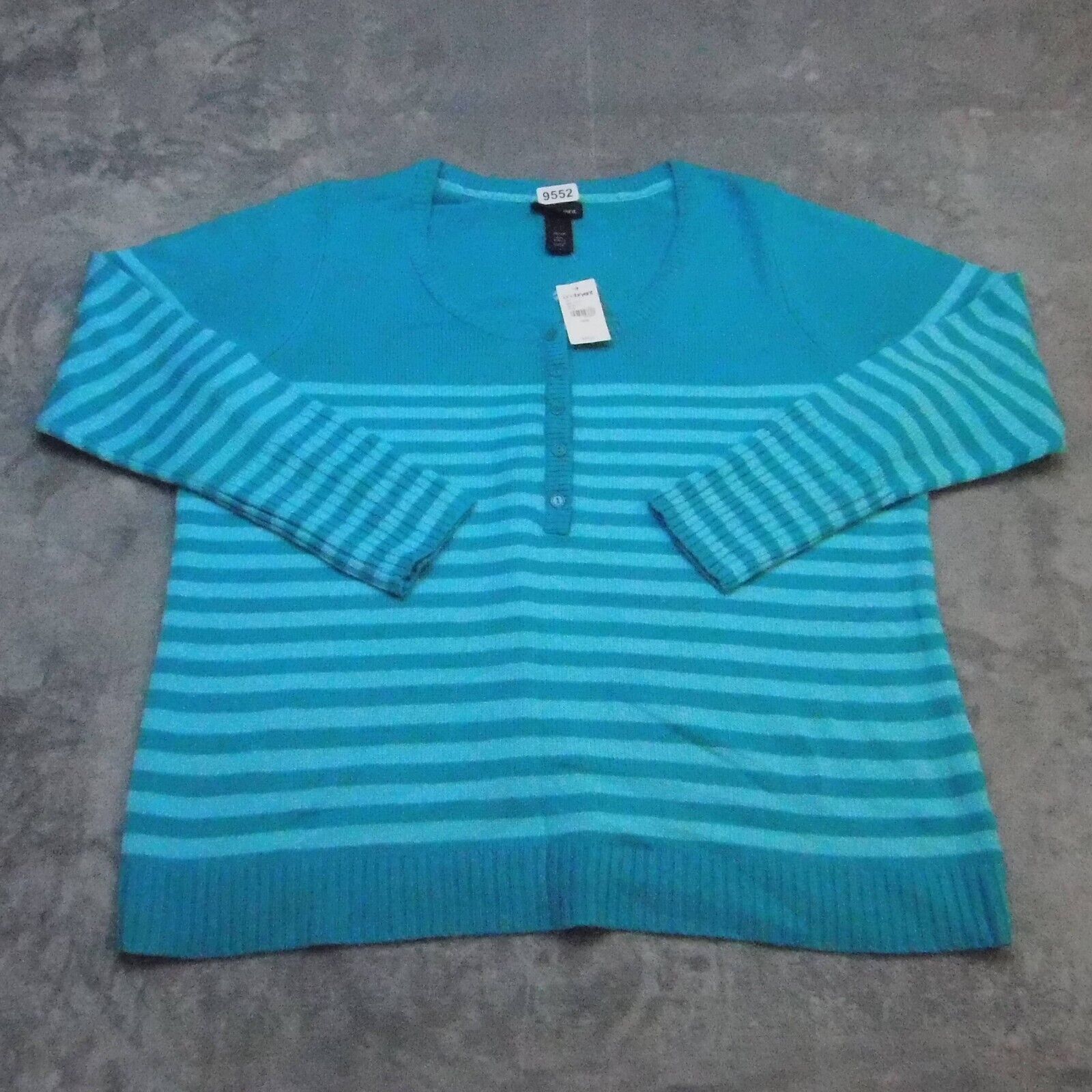 Primary image for Lane Bryant Sweater Womens 18/20 Teal Blue Striped Casual Plus Size 1/4 Button