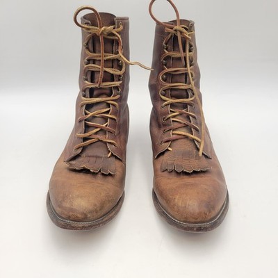 Justin Lace Up Boots Women's Size 10.5 D  Brown Leather Roper Kiltie USA Vintage Item image 3