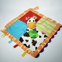 Infantino Cow 12" Lovey Baby Security Blanket Green Leaf Teether Satin Binding - $18.95