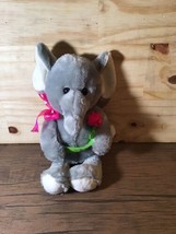 Elephant Grey Plush 11&quot; Soft Fluffy Stuffed Animal Bow &amp; Rose Best Made Toys - £4.61 GBP