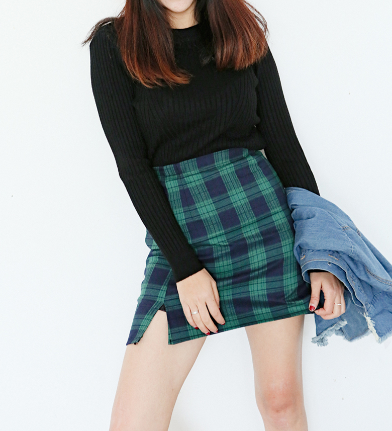 Green Short Plaid Skirt Women Girl Petite Size Mini Plaid Skirt Outfit