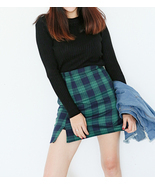 Green Short Plaid Skirt Women Girl Petite Size Mini Plaid Skirt Outfit - $33.59