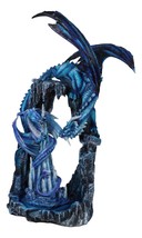 20&quot;H Large Blue Frozen Dragon On Arch With Wyrmling By Ice Stalagmite Statue - £144.76 GBP