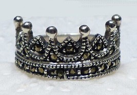 Very Nice Sterling Marcasite Crown Toe or Finger Ring Size 8 - £7.96 GBP