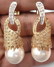 Victorian 2.83ct Rose Cut Diamond Pearl Precious Wedding Earrings       - $531.55