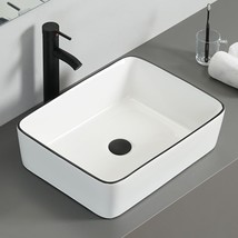 Puluomis White Ceramic Bathroom Sink, 19&quot; X 15&quot; Above Counter, Rectangle - £103.38 GBP