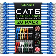 GearIT 20-Pack Cat6 Patch Cable 7 Feet Cat 6 Ethernet Cable Snagless Flexible So - £79.66 GBP