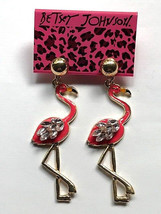 Betsey Johnson Large Crystal Rhinestone Enamel Flamingo Post Earrings - $9.99