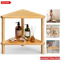 Natural Finish Bamboo Corner Shower Bench - 220 lbs Capacity &amp; Waterproo... - $61.33