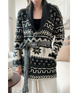 Snowflakes Collared Neck Long Sleeve Cardigan - $109.45 CAD