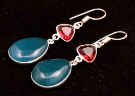 925 Sterling Silver Gemstone Blue Onyx Gold / Rose Plated Handcrafted Earrings - £14.85 GBP+