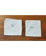 Vintage Set of 2 Lovely White w/ Blue Embroirded Floral Handkerchiefs - £11.63 GBP