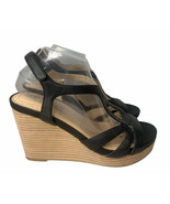 NEW Womens Me Too Alanna Black Leather Platform Wedge Espadrille Sandals... - $32.66
