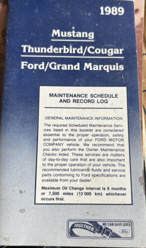 Primary image for 1989 FORD Mustang Thunderbird Cougar Grand Marquis MAINTENANCE SCHEDULE LOG