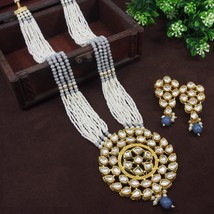 Estilo Bollywood Chapado en Oro Indio Kundan Collar Colgante Haram Joyería Set - £37.62 GBP