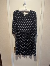 Garnet Hill Black Floral Size 10 Drop Waist Pleated 3/4 Sleeve Dress W/ ... - $24.70