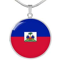Express Your Love Gifts Haiti Flag Necklace Haiti Flag Stainless Steel or 18k Go - £43.49 GBP