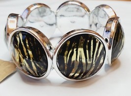 Erica Lyons Stretch Bracelet Round Silver W Zebra Print Wide Band  New  #39 - £14.40 GBP